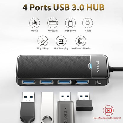 iDsonix USB 3.0 Hub 4-Port USB Splitter Ultra-Slim Multiport Extender - Image 2