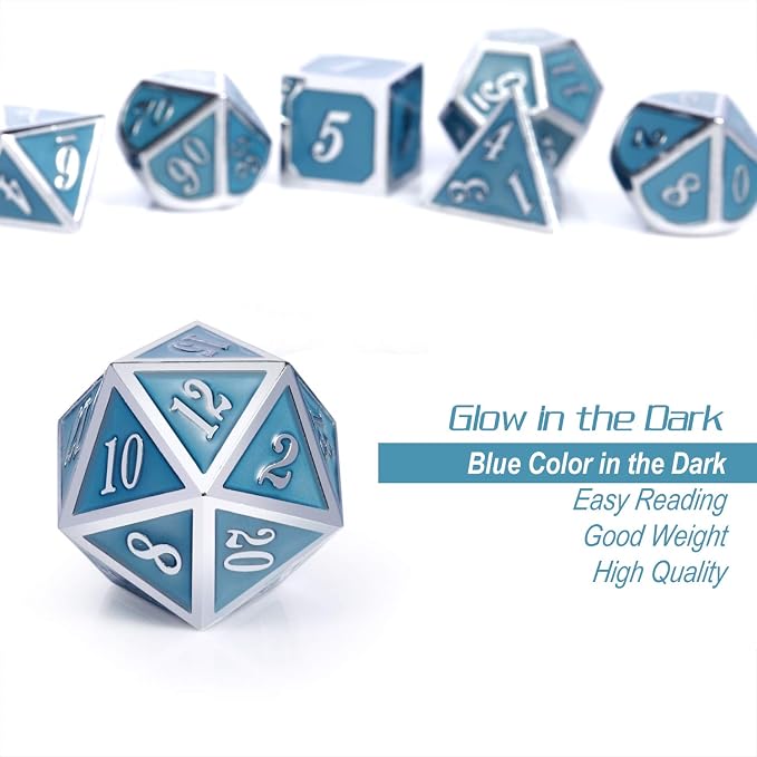 DnDnD Glowing DND Metal Dice Set, Luminous Blue Metal Dice - Image 5