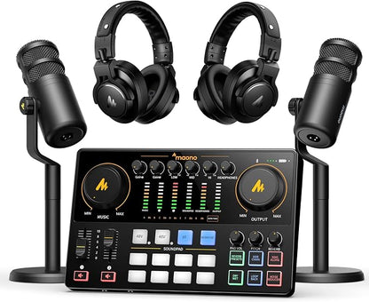 MAONO Podcast Equipment Bundle for 2: Audio Interface Mixer by MAONO