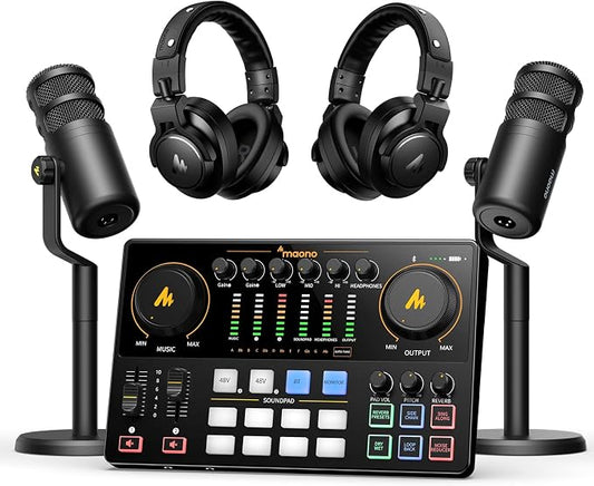 MAONO Podcast Equipment Bundle for 2: Audio Interface Mixer by MAONO