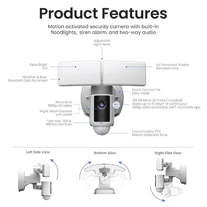 Feit Electric Smart WiFi Floodlight Security Camera, 5000 Lumens, 1080p HD - Image 7