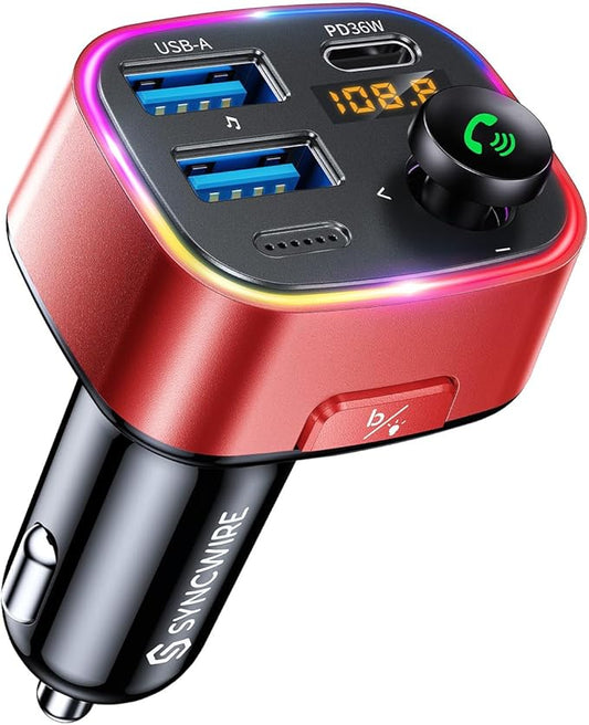 Syncwire Bluetooth 5.4 FM Transmitter Car Adapter 48W Wireless Radio Music by SYNCWIRE
