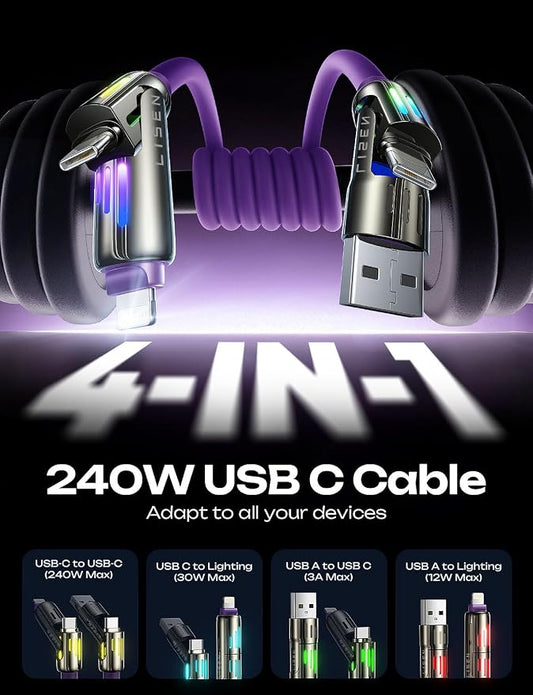LISEN 240W Chubby USB C to USB C, 4 in 1 Charging Cable - Image 2