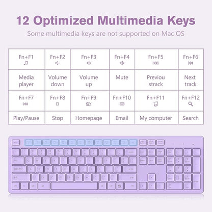 LeadsaiL Purple Wireless Keyboard, 2.4GHz Full-Sized Ergonomic Computer Keyboard - Image 5