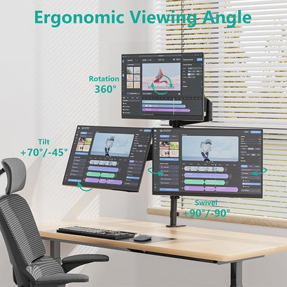 WALI Triple Monitor Mount for 17-32 Inch Screens, Full Adjustable 3 Monitors - Image 3