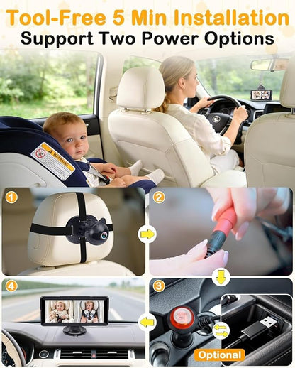 1080P Dual Baby Car Camera: 6.8" Night Vision Monitor 2-Kids from Head to Toe - Image 5