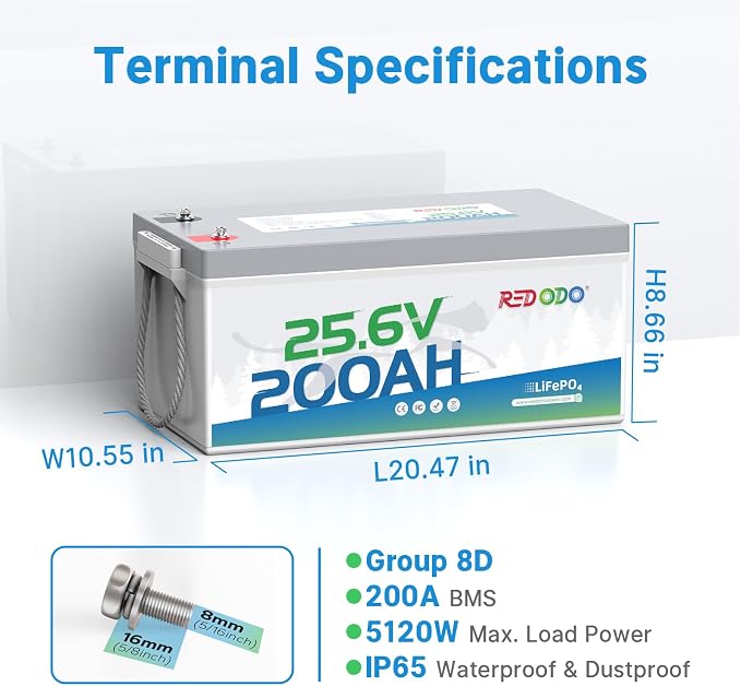 Redodo 24V 200Ah LiFePO4 Lithium Battery, Built in 200A BMS, Max. 5120Wh Energy - Image 5