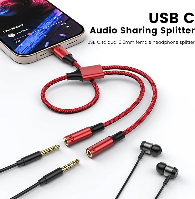 MOSWAG Type C to Dual 3.5mm Aux Headphone Jack Adapter, Hi-Res 2 Way Audio Y - Image 2