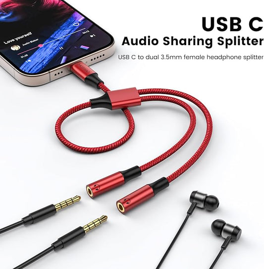 MOSWAG Type C to Dual 3.5mm Aux Headphone Jack Adapter, Hi-Res 2 Way Audio Y - Image 2