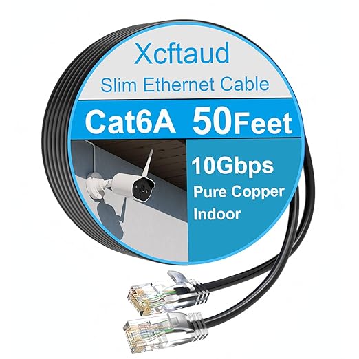 Cat 6 Patch Cable 50 feet, Slim Cat6a Ethernet Cable 10Gbps 550Mhz, UTP Pure by Unknown