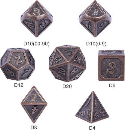 D&D Metal Dice Set, DNDND 7PCS Metallic Ancient Copper Dice - Image 4