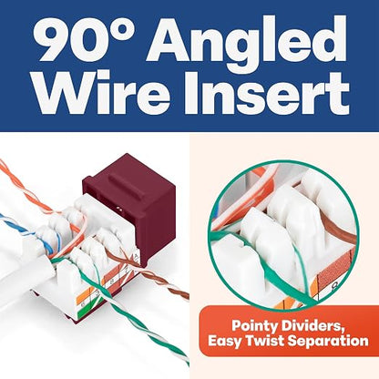 Everest 90° Angled RJ45 Cat5e Keystone Jacks 10-Pack in Red - Image 3