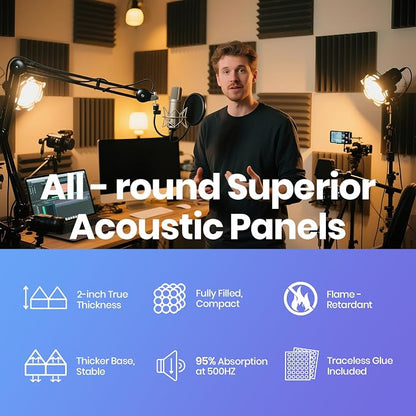 Focusound Black Grey Acoustic Panels 50 Pack 2"x12"x12" - Image 6