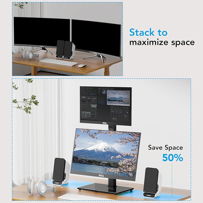 AX WABER Dual Monitor Stand Vertical Stack Screen Free-Standing Desk Mount Arm - Image 2