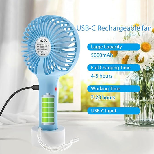 Miady 2-Pack Upgraded 5000mAh Portable Handheld Fan 3 Speed Mini USB Strong - Image 2