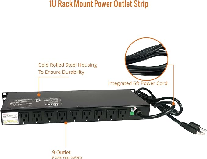 Tecmojo 9-Outlet Rack Mount Overloading Protection Circuit Breaker PDU Power - Image 5