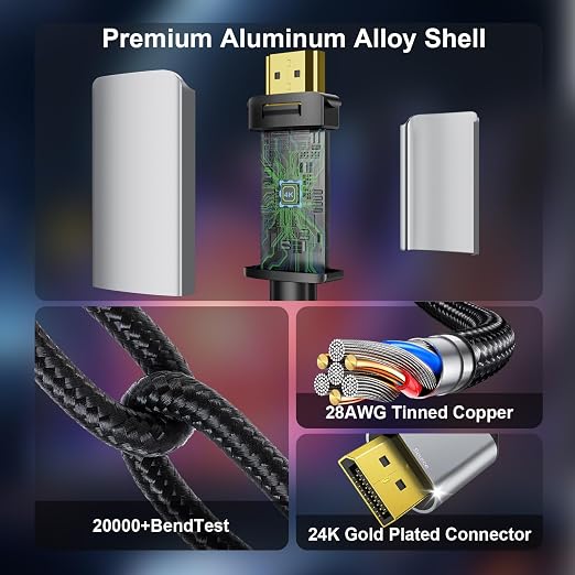 Active HDMI to DisplayPort Cable 6FT, 4K 60Hz 1080p 120Hz, Unidirectional HDMI - Image 7