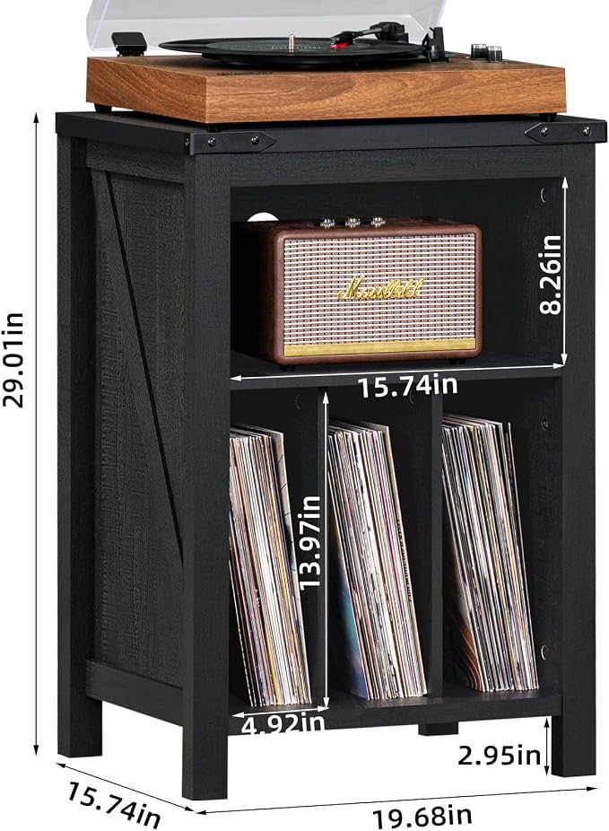 Record Player Stand with Vinyl Record Storage, Large Wood Turntable Stand - Image 3