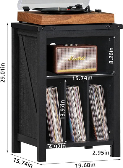 Record Player Stand with Vinyl Record Storage, Large Wood Turntable Stand - Image 3