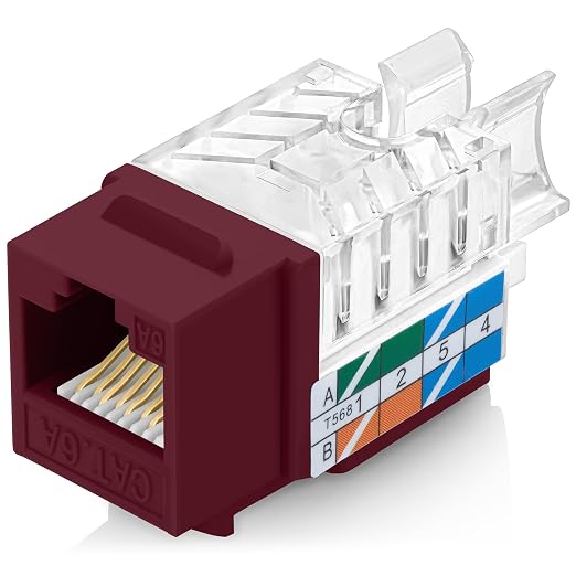 Everest 45° Angled RJ45 Cat6A Keystone Jacks 50-Pack in Red by EverestMediaSolutions