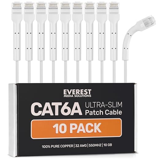 Everest Ultra Slim Cat6a Ethernet Patch Cables 6ft White by EverestMediaSolutions
