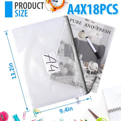 18 Pack A4 Mesh Zipper Pouch Bags, Zipper Pouches of Office Supplies, File Bags - Image 2