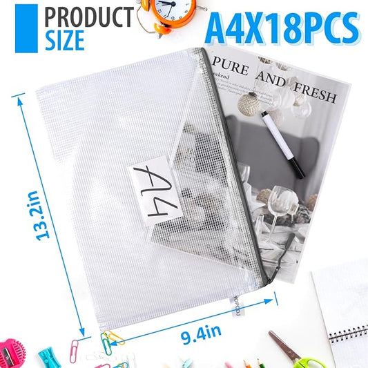 18 Pack A4 Mesh Zipper Pouch Bags, Zipper Pouches of Office Supplies, File Bags - Image 2