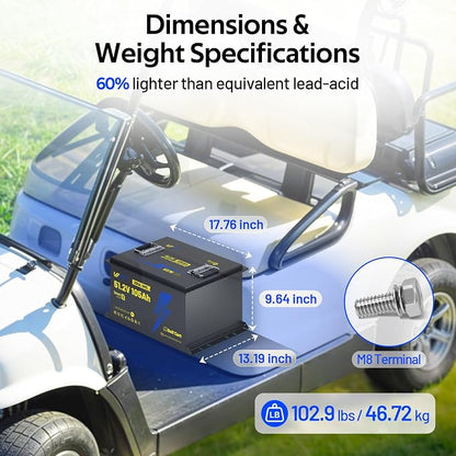 48 Volt Golf Cart Batterys 200A BMS, 48V 105Ah LiFePO4 Lithium Battery - Image 3