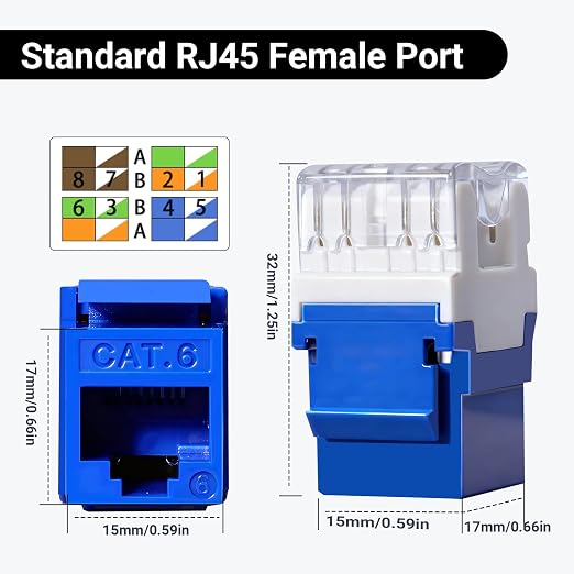 RJ45 Cat6 Keystone Jacks 25-Pack, Ethernet Keystone Jack, 180 Degree Punch-Down - Image 4