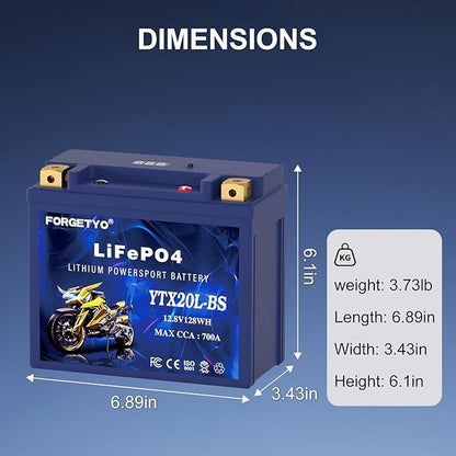 Lithium YTX20L-BS, 700A LiFePO4 Motorcycle Battery, 12V 10AH ATV, Jet Ski - Image 6