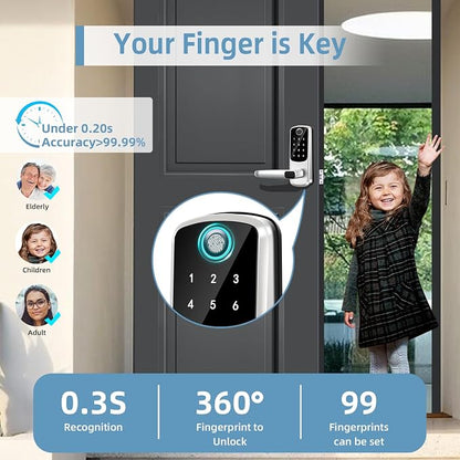 Smart Lock with Handle Set, Biometric Fingerprint Keyless Entry Deadbolt - Image 4