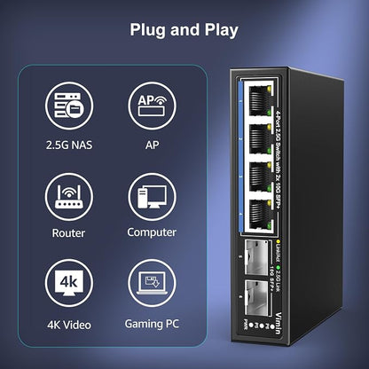 6 Port 2.5G Unmanaged Network Switch, VIMIN 4X 2.5Gbase-T Ports, 2X 10G SFP+ - Image 4