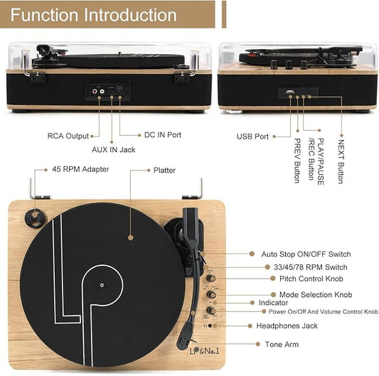 Vinyl Record Player 3-Speed Belt-Drive Turntable - Image 2
