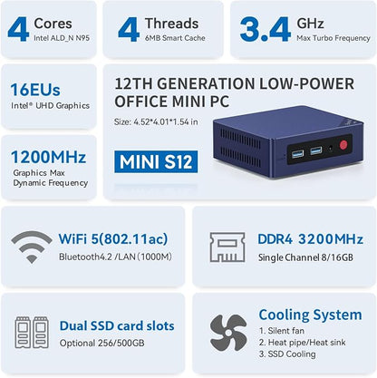 Beelink Mini PC, Mini S12 Intel 12th Gen 4-Core N95, Mini Computer 8GB DDR4 RAM - Image 2