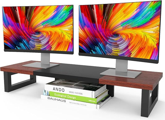 WESTREE Dual Monitor Stand Riser, Wood and Steel Monitor Stand Riser, Computer by WESTREE