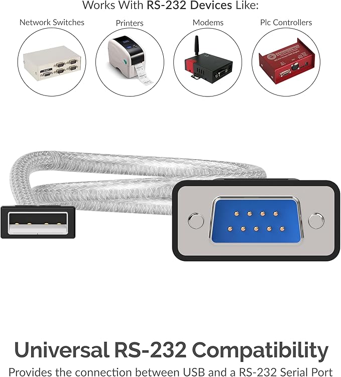 SABRENT USB to RS-232 DB9 Serial 9 pin Adapter Prolific PL2303 1-ft - Image 3