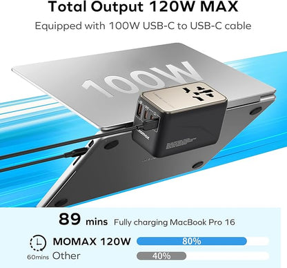 MOMAX Universal Travel Adapter, 170W GaN International Power Adapter, 2 USB-C 2 - Image 2