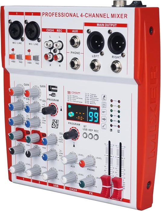 mw-4 white 4Channel Audio Mixer by Yamnweo