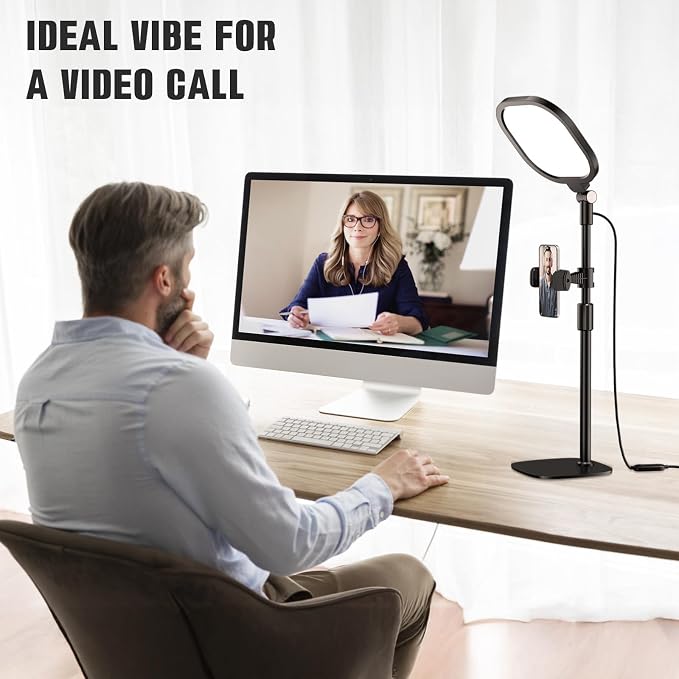 Desk Ring Light with Stand and Phone Holder, 3000K-6500K Dimmable Computer - Image 6
