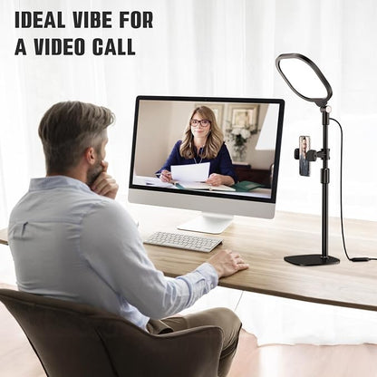 Desk Ring Light with Stand and Phone Holder, 3000K-6500K Dimmable Computer - Image 6