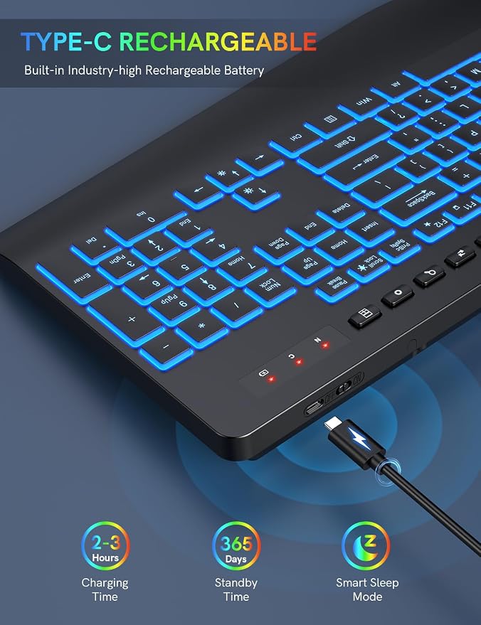 Trueque Wireless Keyboard with 7 Colored Backlits, Wrist Rest, Phone Holder - Image 4
