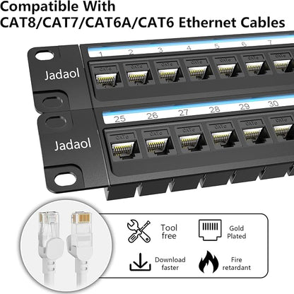 Jadaol 48 Port Patch Panel Rackmount or Wall Mount 19-Inch, 2U Cat 6 Network - Image 9