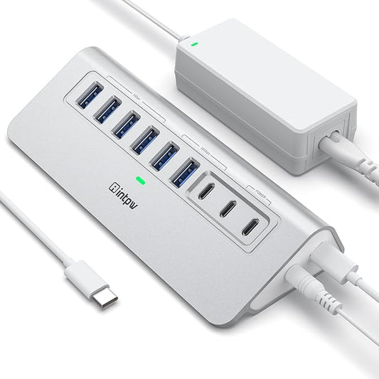 Powered USB Hub 10Gbps, intpw 9-Port USB 3.2 Hub, USB C Hub by intpw