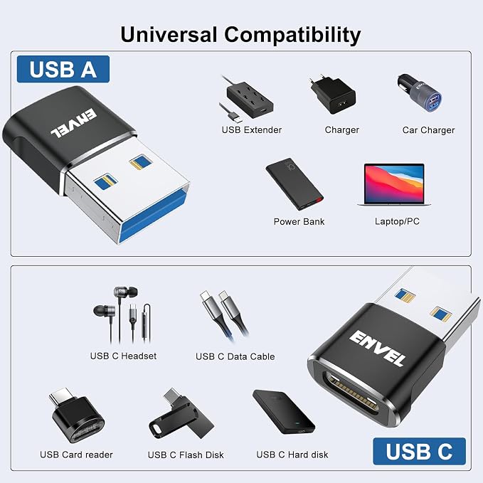 ENVEL USB to USB C Adapter, USB3 5Gbps High Speed Data Transfer, OTG Converter - Image 6