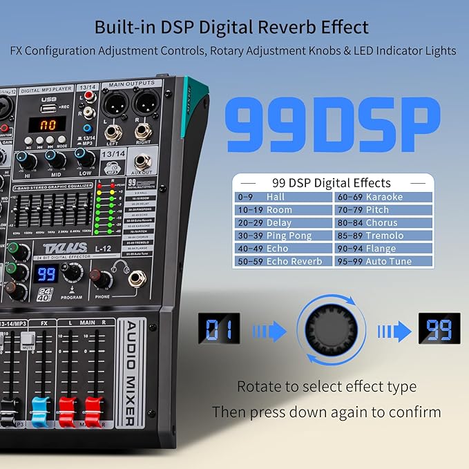 DJ Mixer, TKLBLS Professional 12 Channel Audio Mixer Board - Image 5