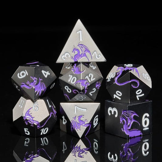 Metal Dice Set D&D, HNCCESG Polyhedral Dice 7 Piece Dice Dragon Metallic DND by HNCCESG