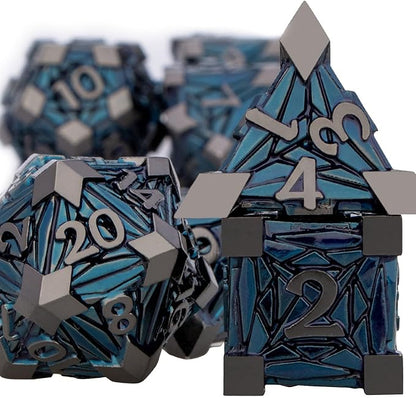 7PCS Metal DND Dice Set with Box, Debris RPG Black Blue D and D Dice - Image 2