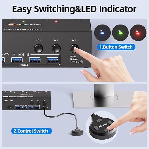HDMI+2Displayport KVM Switch 3 Monitors 3 Computers 8K@60Hz 4K@144Hz, Triple - Image 5