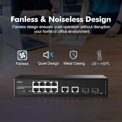 12 Port Gigabit PoE Switch, 8 Ggiabit PoE+, 2 GE Uplink, 2 Gigabit SFP Slot - Image 6