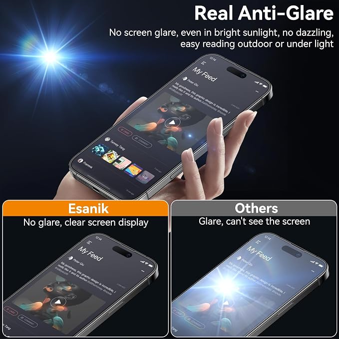 Esanik for iPhone 14 Pro Matte Glass Screen Protector Anti-Glare & - Image 3